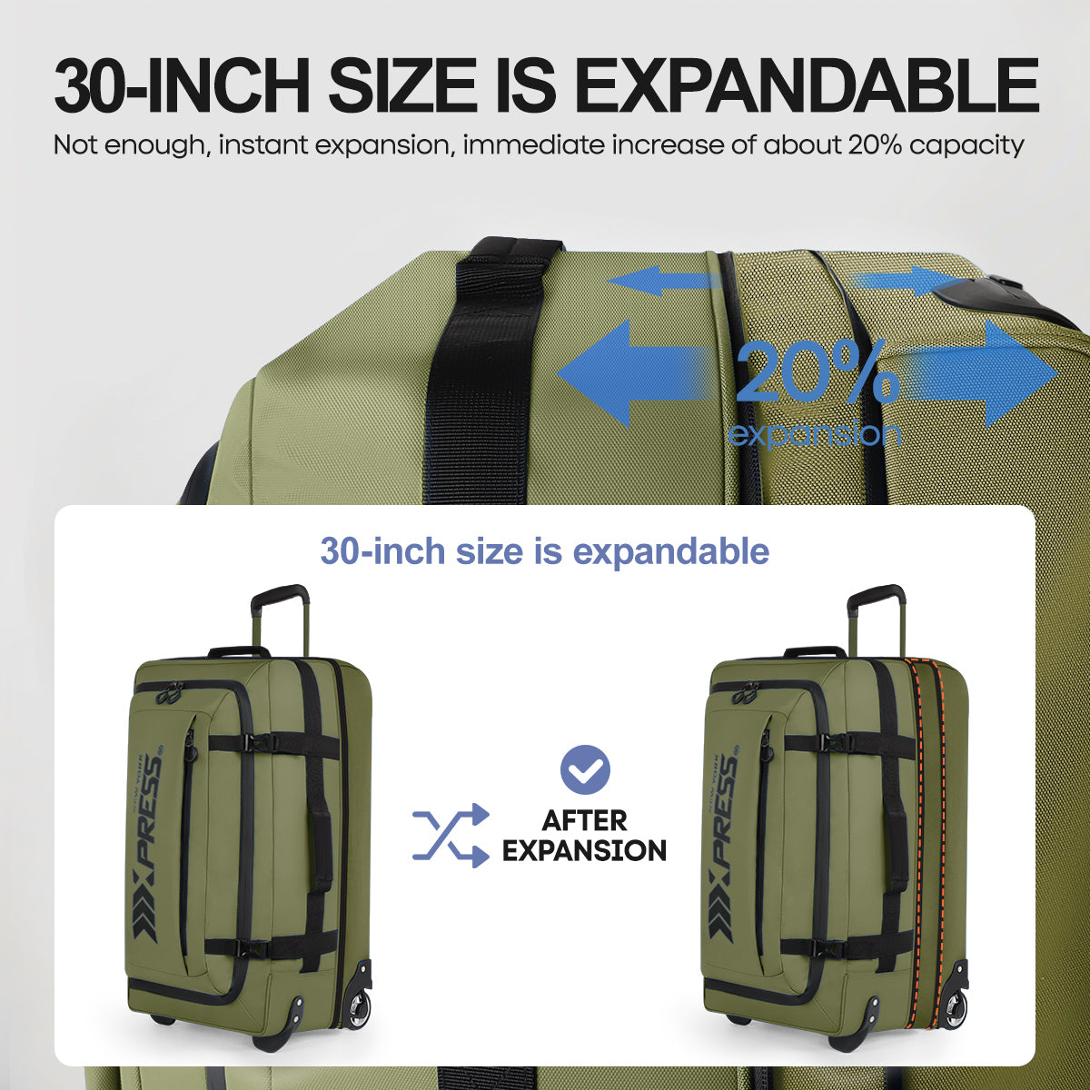 New York XPress TA-069-20'' Rolling Duffle Bag w/Wheels,26in/30in Rolling Duffle Bag w/Handle,Carry on Luggage Travel Duffle Bags for Man Women