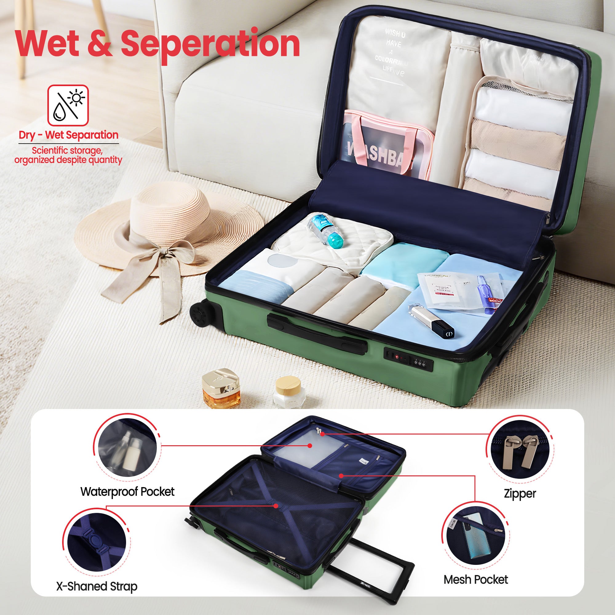 WD-576-Luggage Sets 3 Piece（20/24/28in） PC Hardshell Suitcases