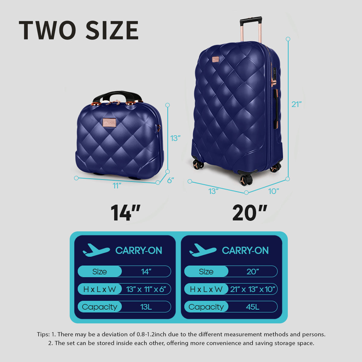 New York XPress 20''+14''Carry On Luggage, 25in/29in,Hardshell Expandable Suitcase w/Spinner Wheels and TSA LOCK