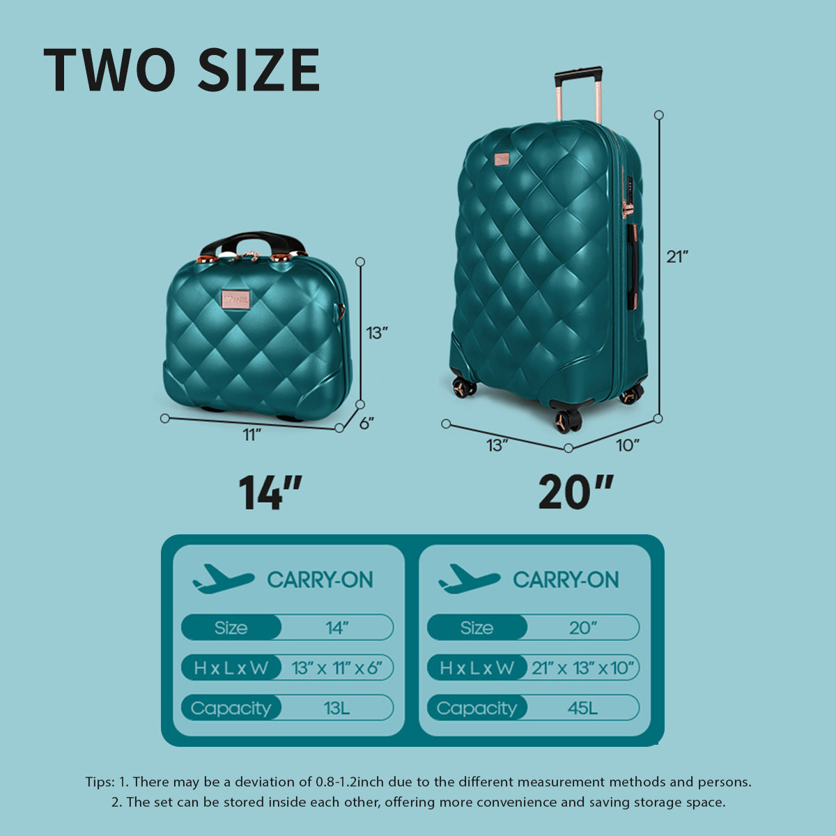 New York XPress 20''+14''Carry On Luggage, 25in/29in,Hardshell Expandable Suitcase w/Spinner Wheels and TSA LOCK