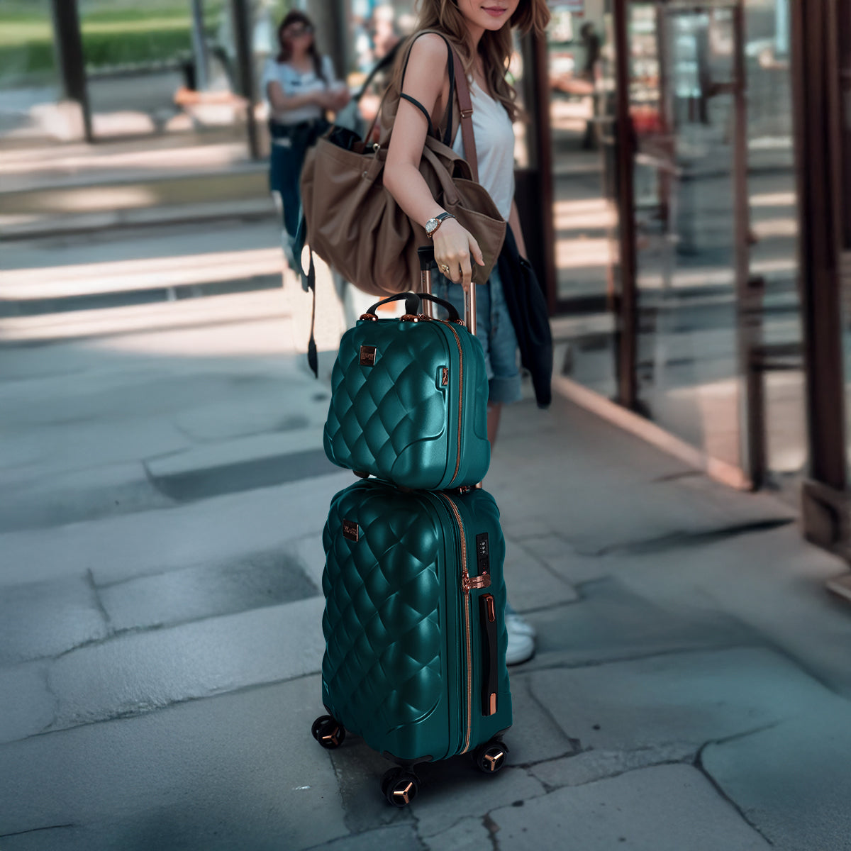 New York XPress 20''+14''Carry On Luggage, 25in/29in,Hardshell Expandable Suitcase w/Spinner Wheels and TSA LOCK