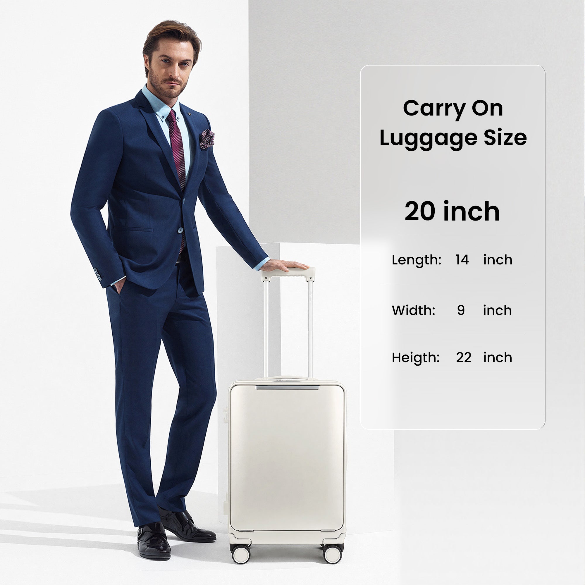 New York XPress LA-266, 20'' Carry on Luggage with Front Pocket & Cup Holder,Suitcase with Aluminum Frame,PC Hard Shell Suitcases w/TSA LOCK