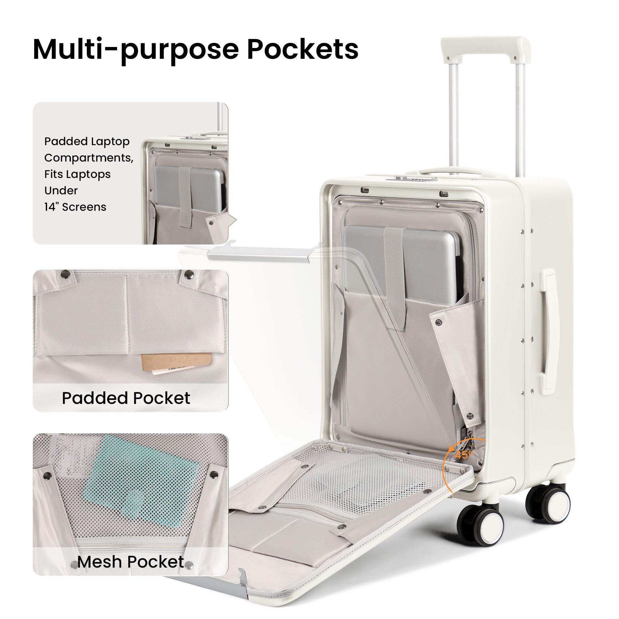 New York XPress LA-266, 20'' Carry on Luggage with Front Pocket & Cup Holder,Suitcase with Aluminum Frame,PC Hard Shell Suitcases w/TSA LOCK