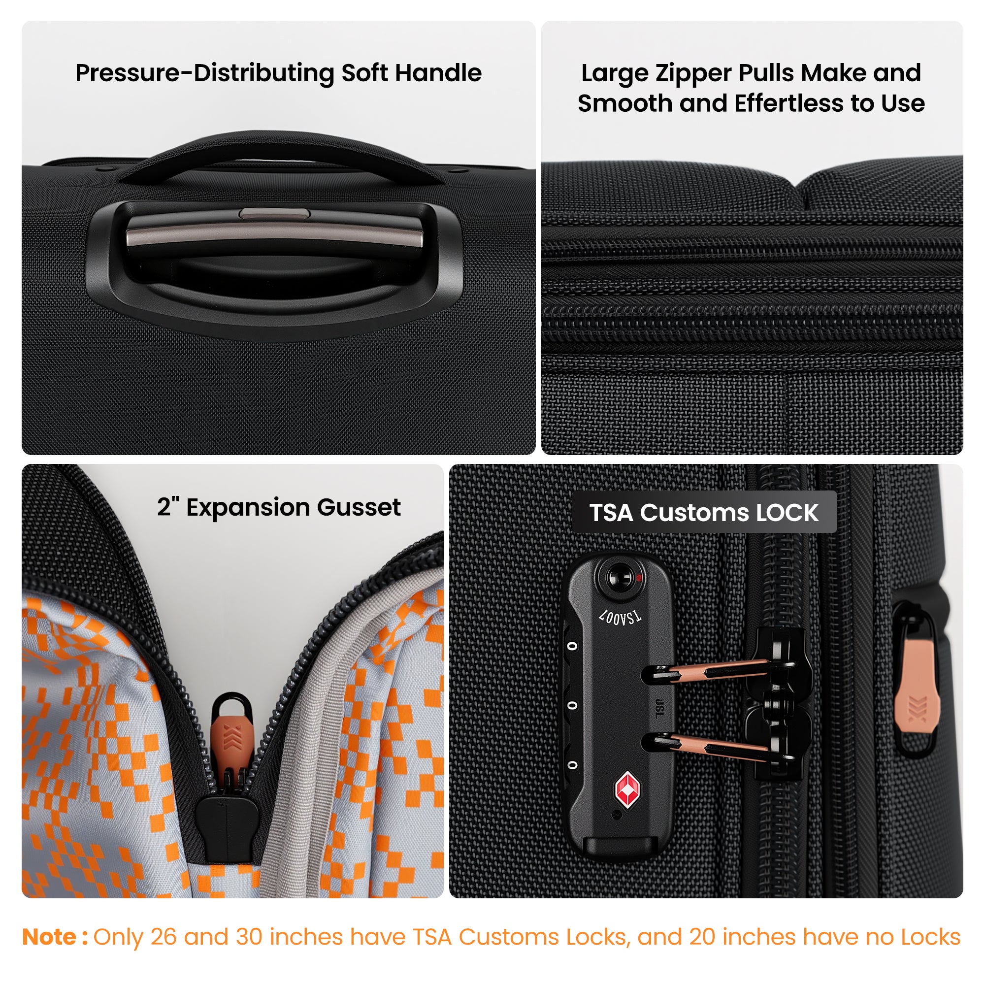 New York XPress XJ 1901,20in/26in/30in Softside Expandable Rolling Luggage w/TSA LOCK and Double Spinner Wheels,Lightweight Suitcases for Men Women