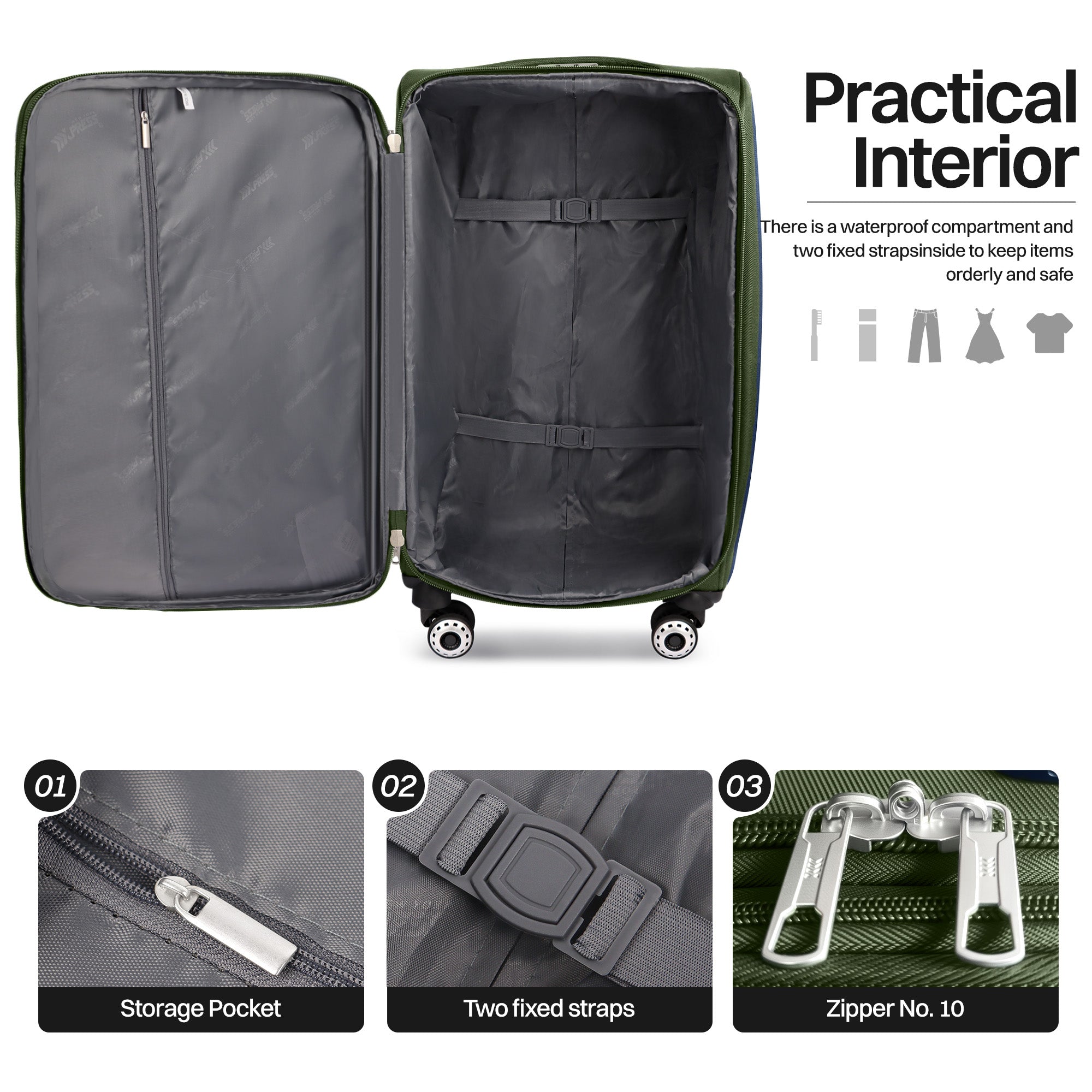 NEW YORK XPRESS Luggage WD-8815,Softside 20in/24in/28in/32in Suitcase,Expandable Luggage,w/Spinner Wheels w/LOCK