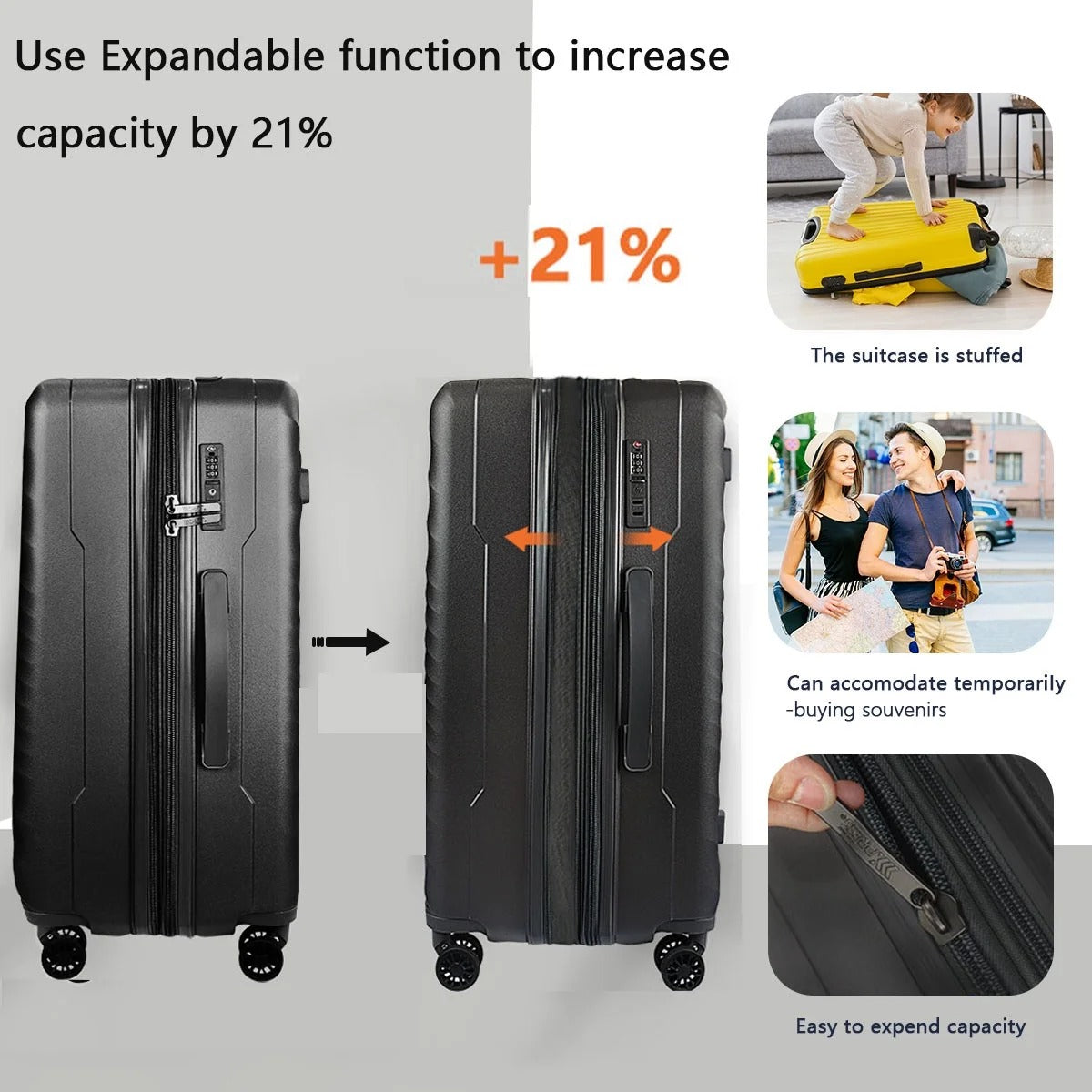 NEW YORK XPRESS 3 Piece Luggage Sets with Spinner Wheels, PP Hardshell Expandable Luggage with TSA Lock, Hardside Lightweight Suitcase Set-20" Carry on Luggage,26"Checked Luggage,30" Checked Luggage