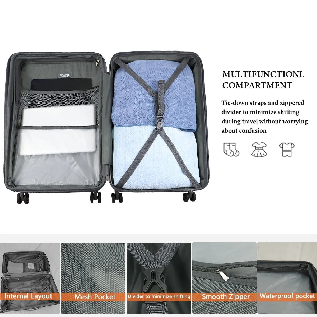 NEW YORK XPRESS 3 Piece Luggage Sets with Spinner Wheels, PP Hardshell Expandable Luggage with TSA Lock, Hardside Lightweight Suitcase Set-20" Carry on Luggage,26"Checked Luggage,30" Checked Luggage