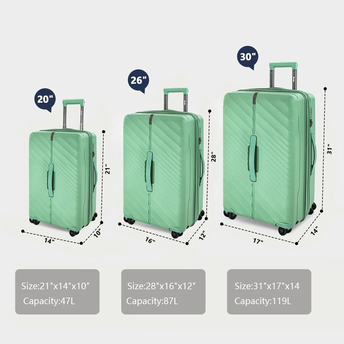 NEW YORK XPRESS 3 Piece Luggage Sets with Spinner Wheels, PP Hardshell Expandable Luggage with TSA Lock, Hardside Lightweight Suitcase Set-20" Carry on Luggage,26"Checked Luggage,30" Checked Luggage