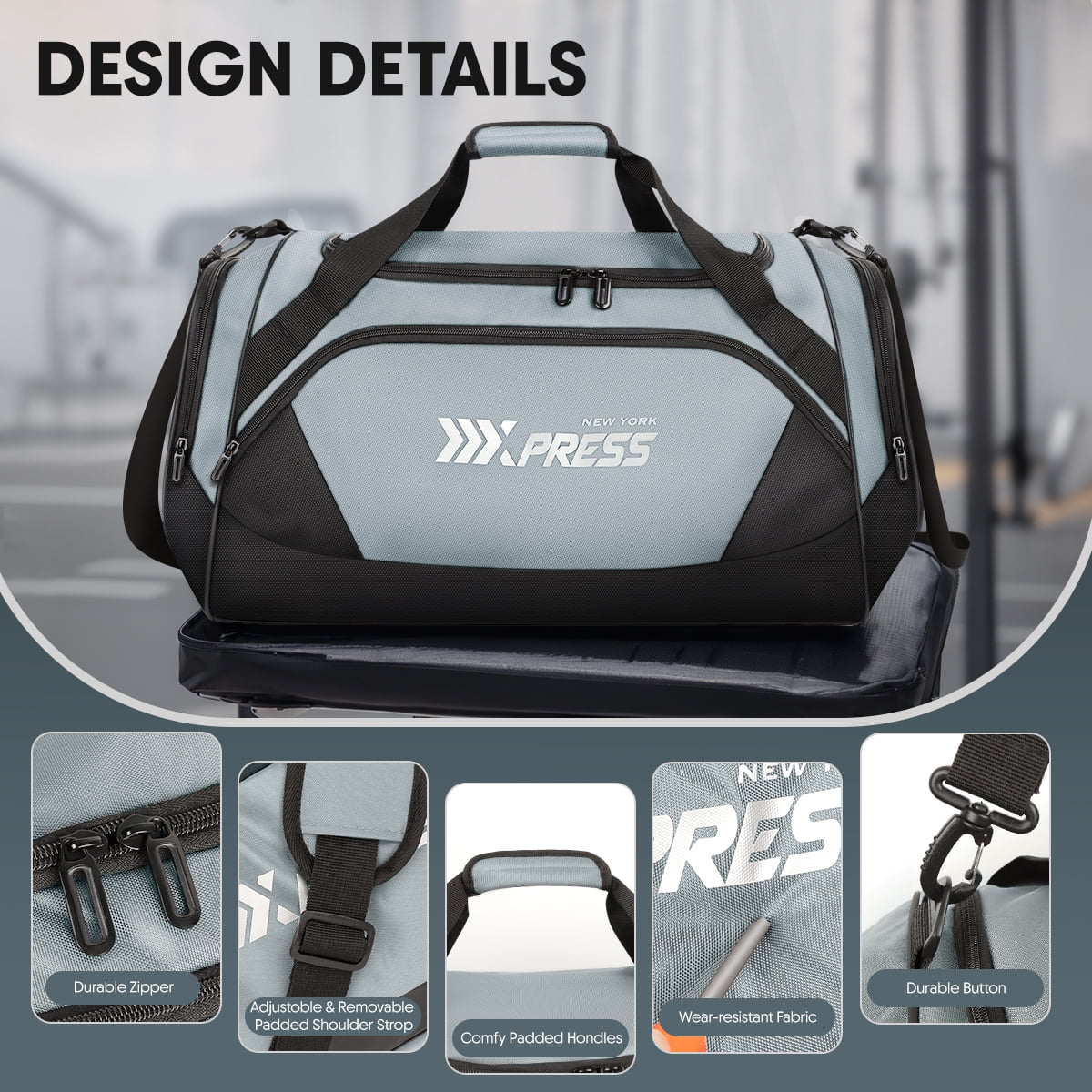 NEW YORK XPRESS LX-238 Gym Duffel Bag, Shoe Compartment, Adjustable Strap