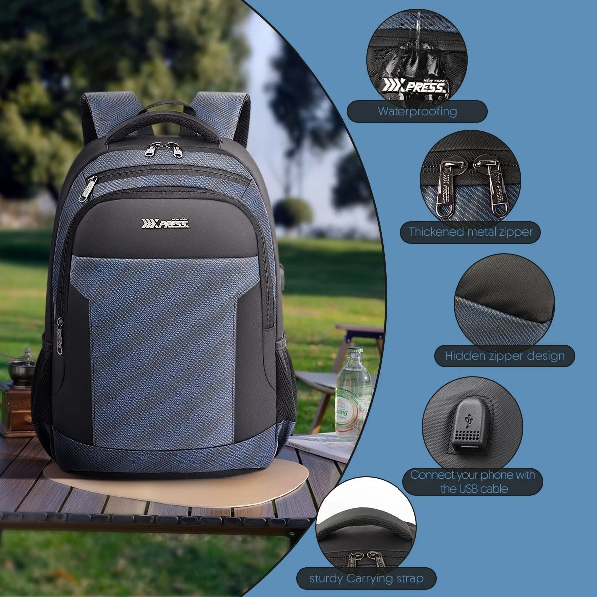 NEW YORK XPRESS HB-2116 Large Travel Backpack, 20" Laptop Backpack with Charging Port, Lightweight Computer Backpack Work Business College Book Bag for Men Women