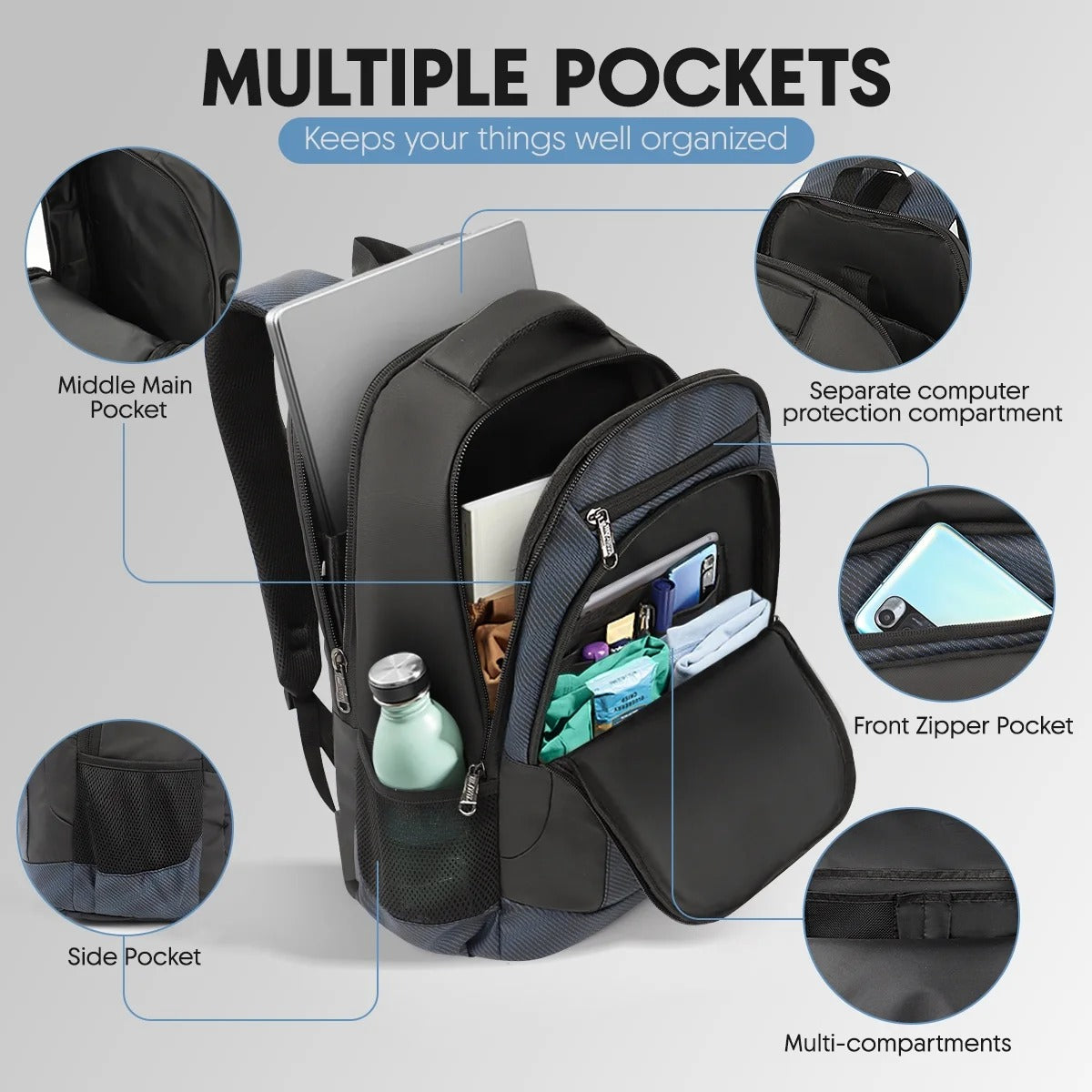 NEW YORK XPRESS HB-2116 Large Travel Backpack, 20" Laptop Backpack with Charging Port, Lightweight Computer Backpack Work Business College Book Bag for Men Women