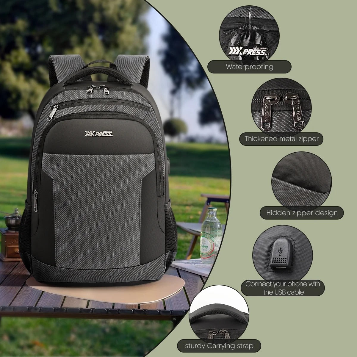 NEW YORK XPRESS HB-2116 Large Travel Backpack, 20" Laptop Backpack with Charging Port, Lightweight Computer Backpack Work Business College Book Bag for Men Women