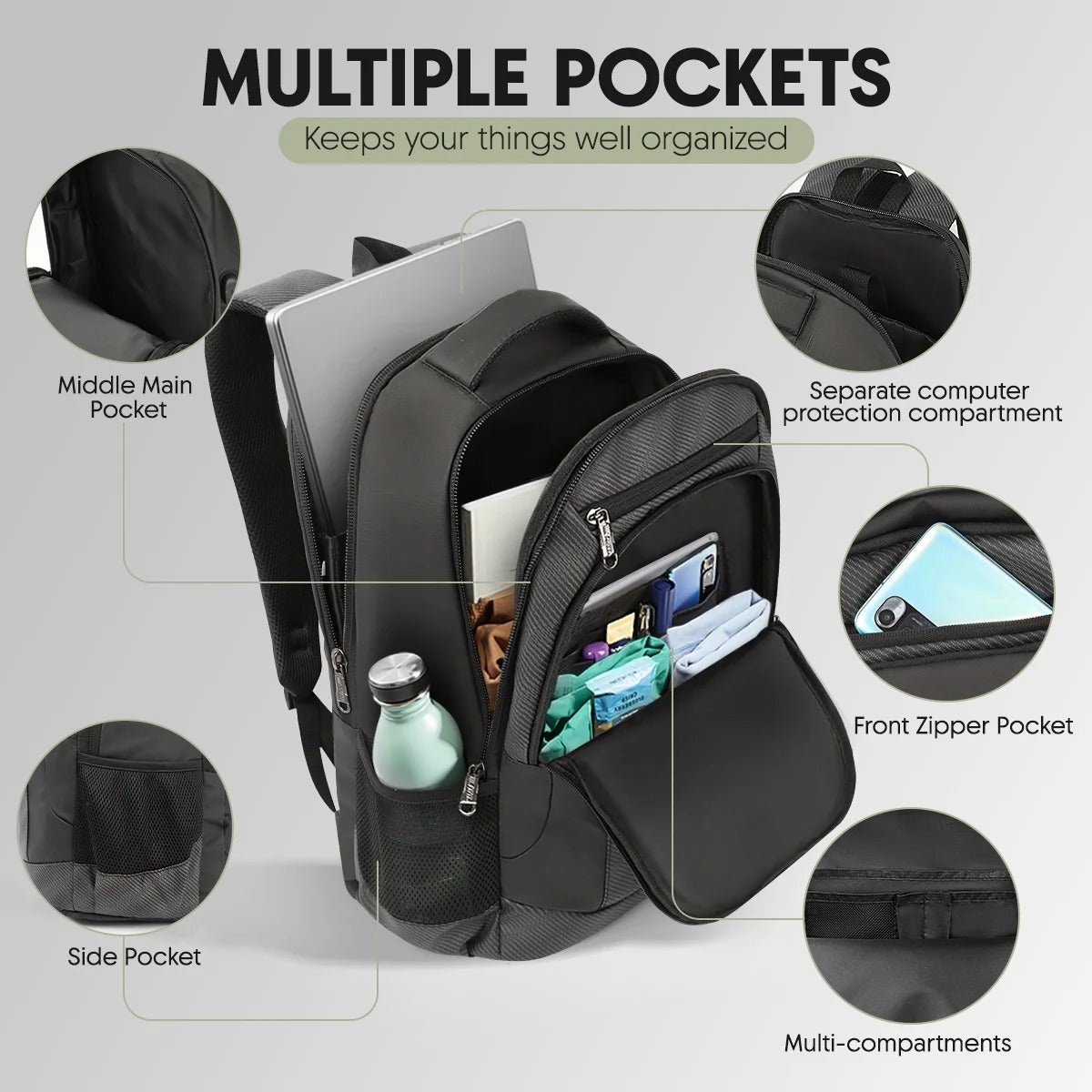 NEW YORK XPRESS HB-2116 Large Travel Backpack, 20" Laptop Backpack with Charging Port, Lightweight Computer Backpack Work Business College Book Bag for Men Women