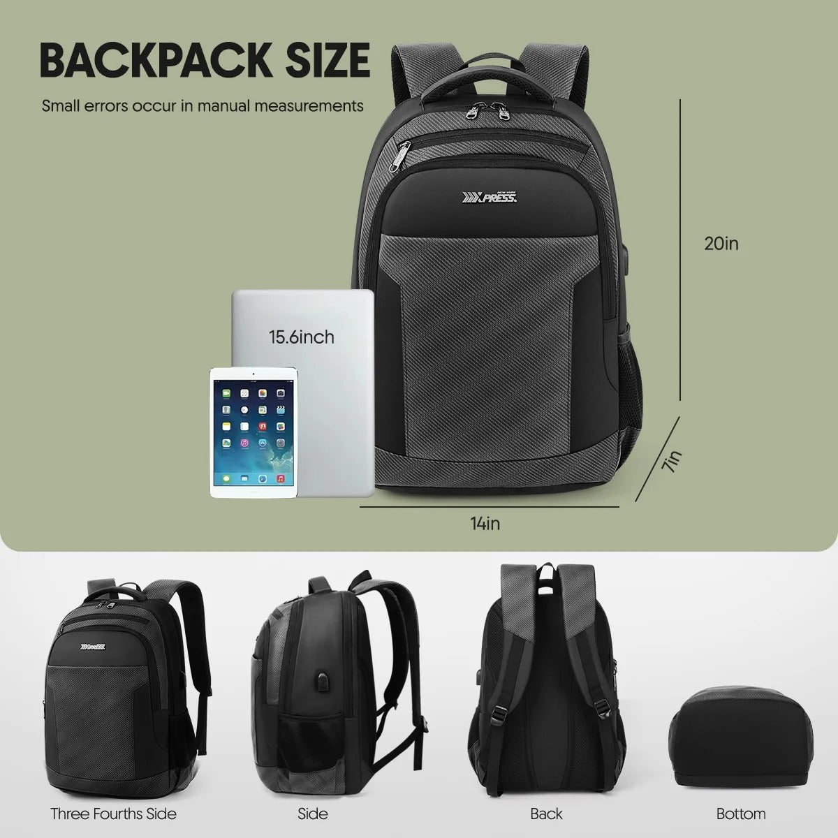 NEW YORK XPRESS HB-2116 Large Travel Backpack, 20" Laptop Backpack with Charging Port, Lightweight Computer Backpack Work Business College Book Bag for Men Women