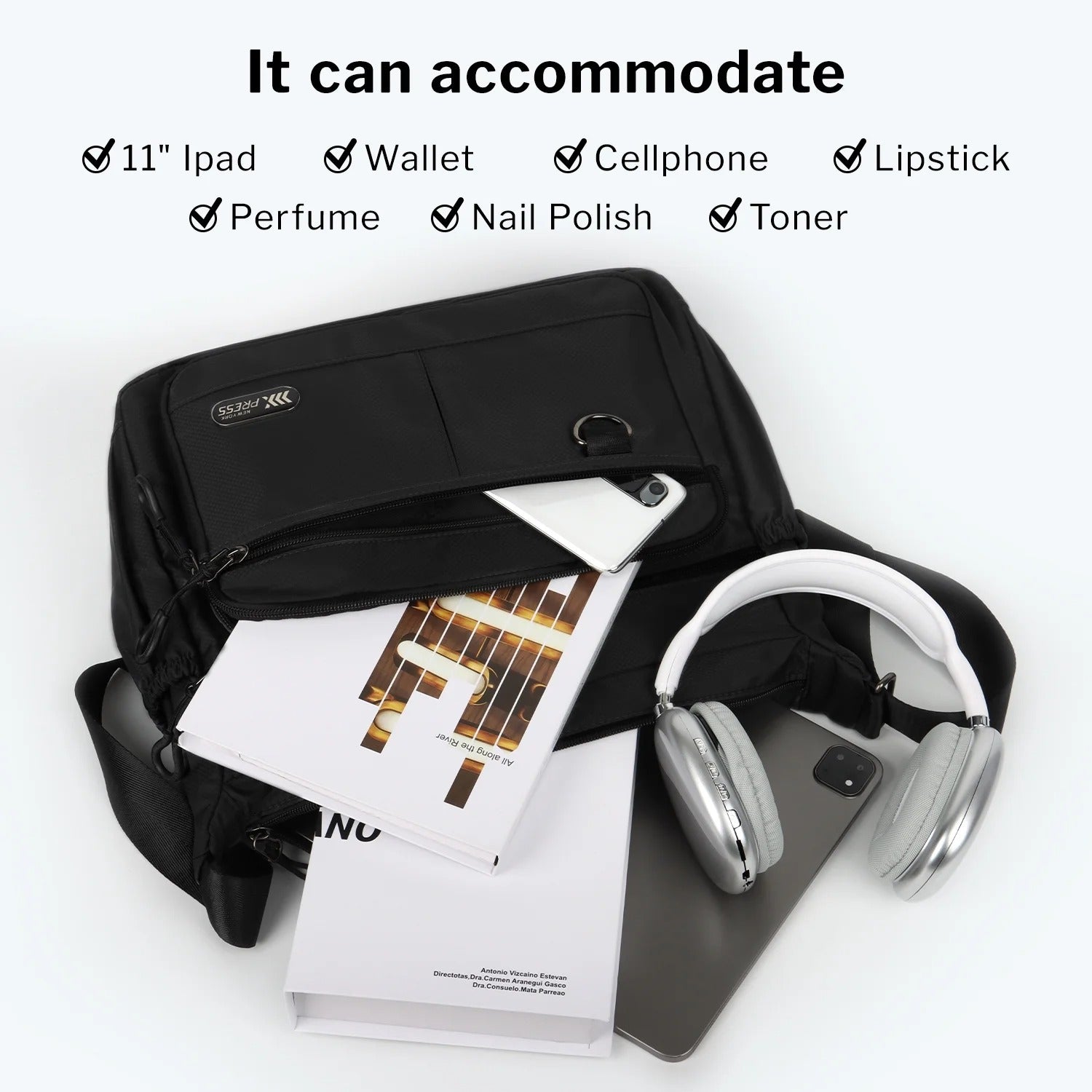 NEW YORK XPRESS TT-851 Unisex Water-Resistant Crossbody Bag, Multi Pocket for Travel ,Work , Daily Use 10"