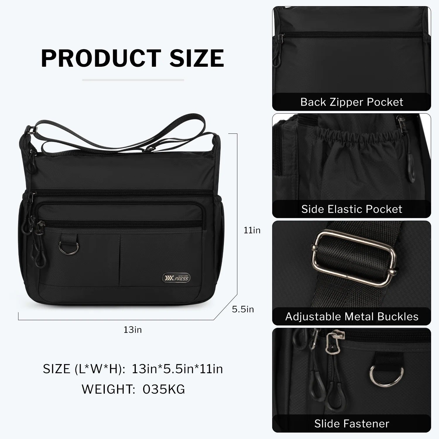 NEW YORK XPRESS TT-851 Unisex Water-Resistant Crossbody Bag, Multi Pocket for Travel ,Work , Daily Use 10"