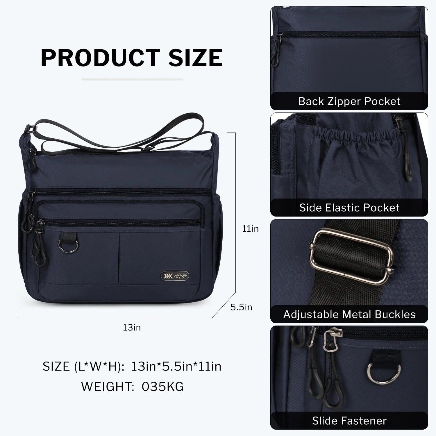 NEW YORK XPRESS TT-851 Unisex Water-Resistant Crossbody Bag, Multi Pocket for Travel ,Work , Daily Use 10"