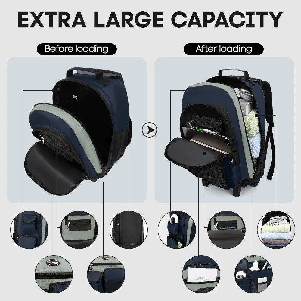 NEW YORK XPRESS JH-2560 / JH-2561, 2 In 1 Travel Backpack,20" Carry On Rolling Wheeled Backpack with Telescopic Handle