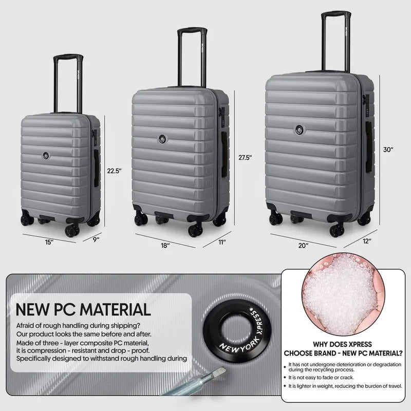 NEW YORK XPRESS LA13601 Hard Shell Expandable Luggage, Spinner Wheels & TSA Lock, Lightweight 20"25"29"