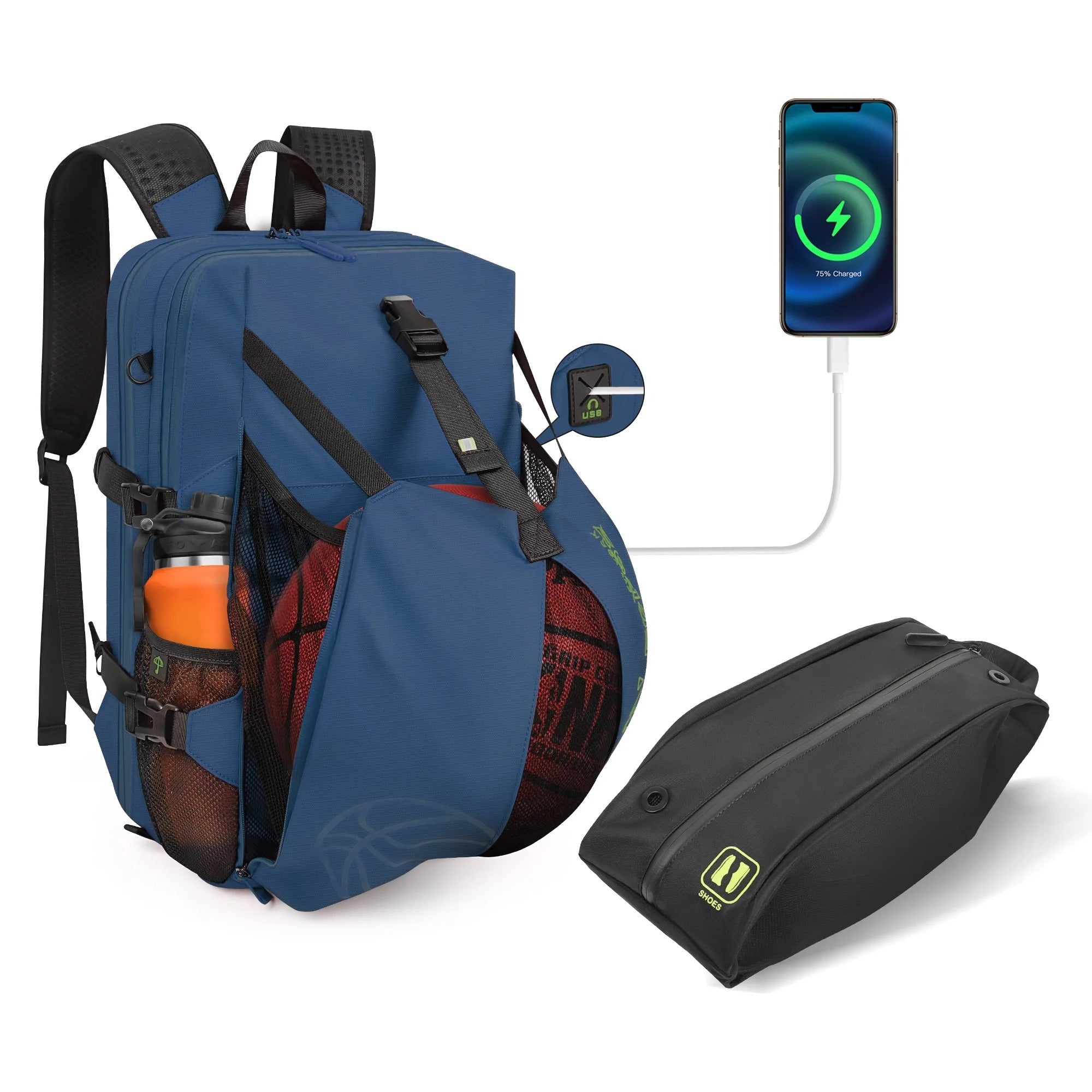NEW YORK XPRESS B00391 Sports Waterproof Backpack with Ball Holder & Separate Shoe Bag