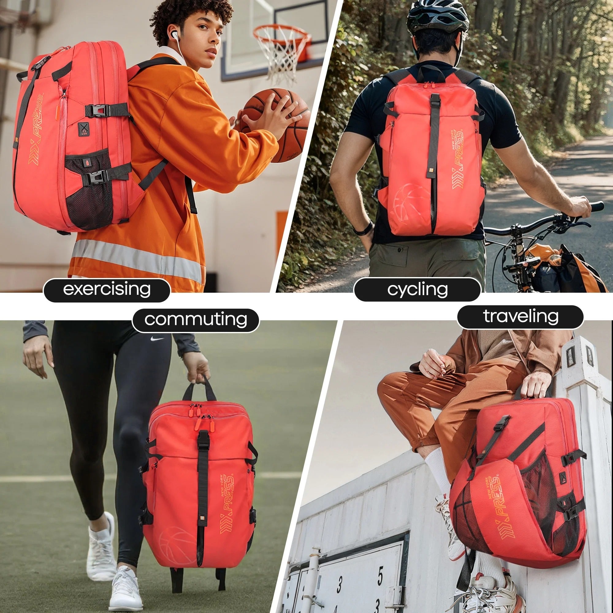 NEW YORK XPRESS B00391 Sports Waterproof Backpack with Ball Holder & Separate Shoe Bag