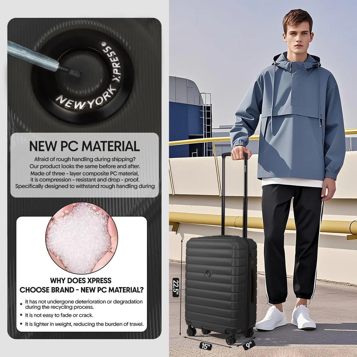 NEW YORK XPRESS LA13601 Hard Shell Expandable Luggage, Spinner Wheels & TSA Lock, Lightweight