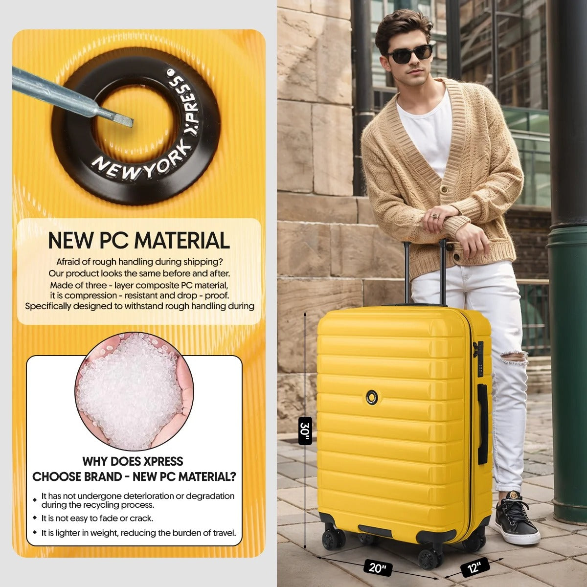 NEW YORK XPRESS LA13601 Hard Shell Expandable Luggage, Spinner Wheels & TSA Lock, Lightweight