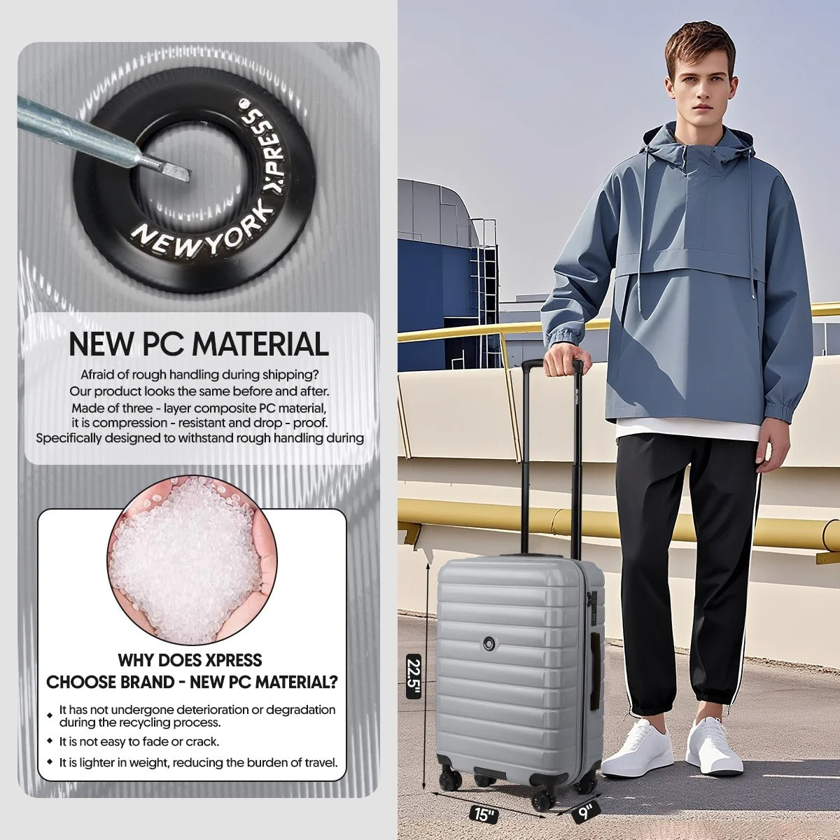 NEW YORK XPRESS LA13601 Hard Shell Expandable Luggage, Spinner Wheels & TSA Lock, Lightweight