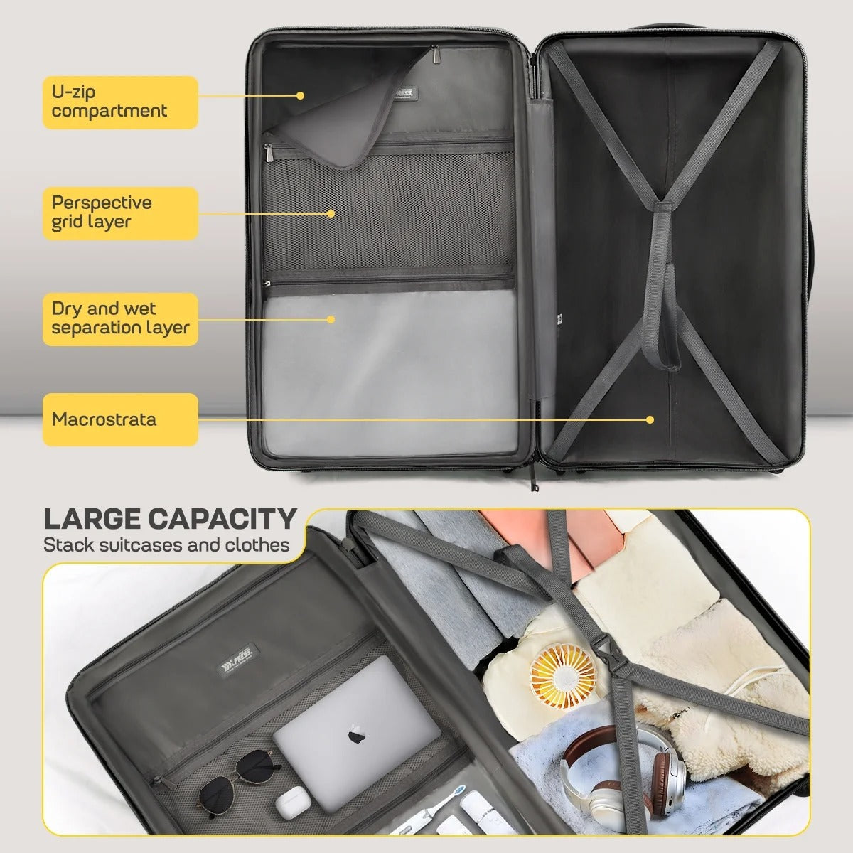 New York Xpress DQ-135 Luggage with Spinner Wheels, Hardshell Expandable with TSA Lock