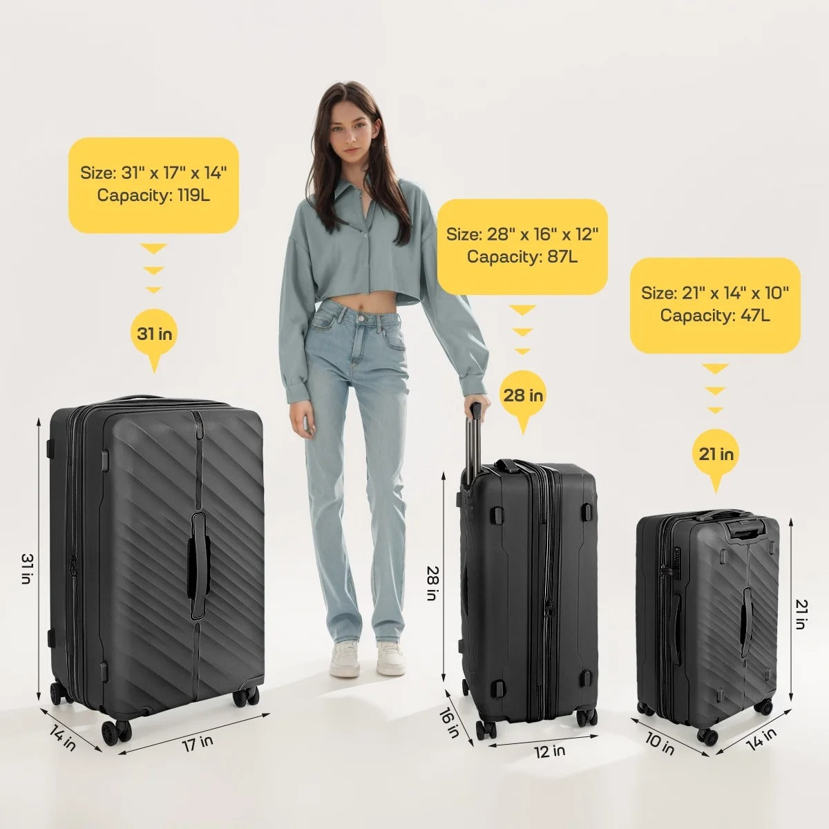 New York Xpress DQ-135 Luggage with Spinner Wheels, Hardshell Expandable with TSA Lock