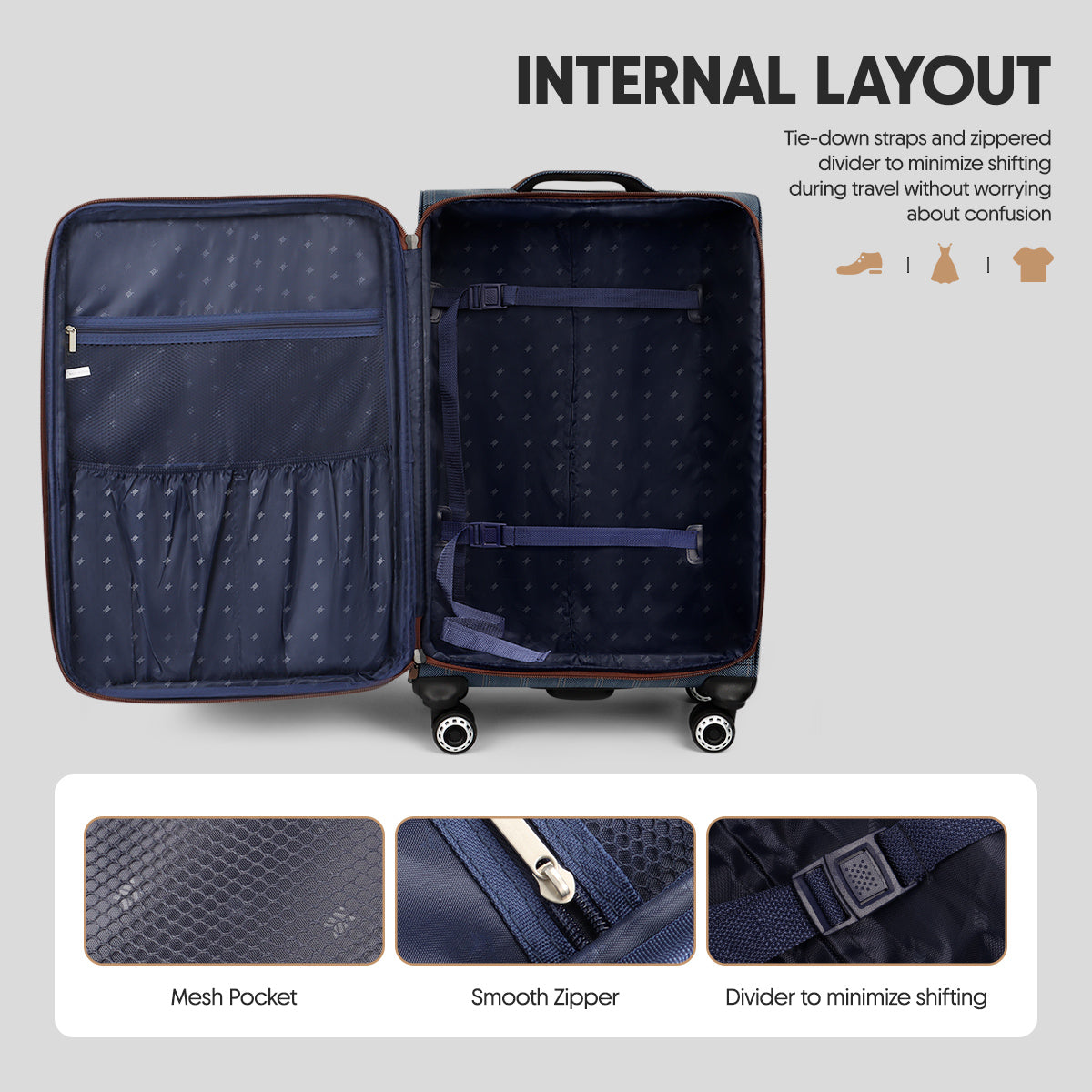 New York XPress XJ-2511-20'' Carry on Suitcase,26in/30in Softside Luggage w/TSA LOCK-Travel Luggage for Men Women