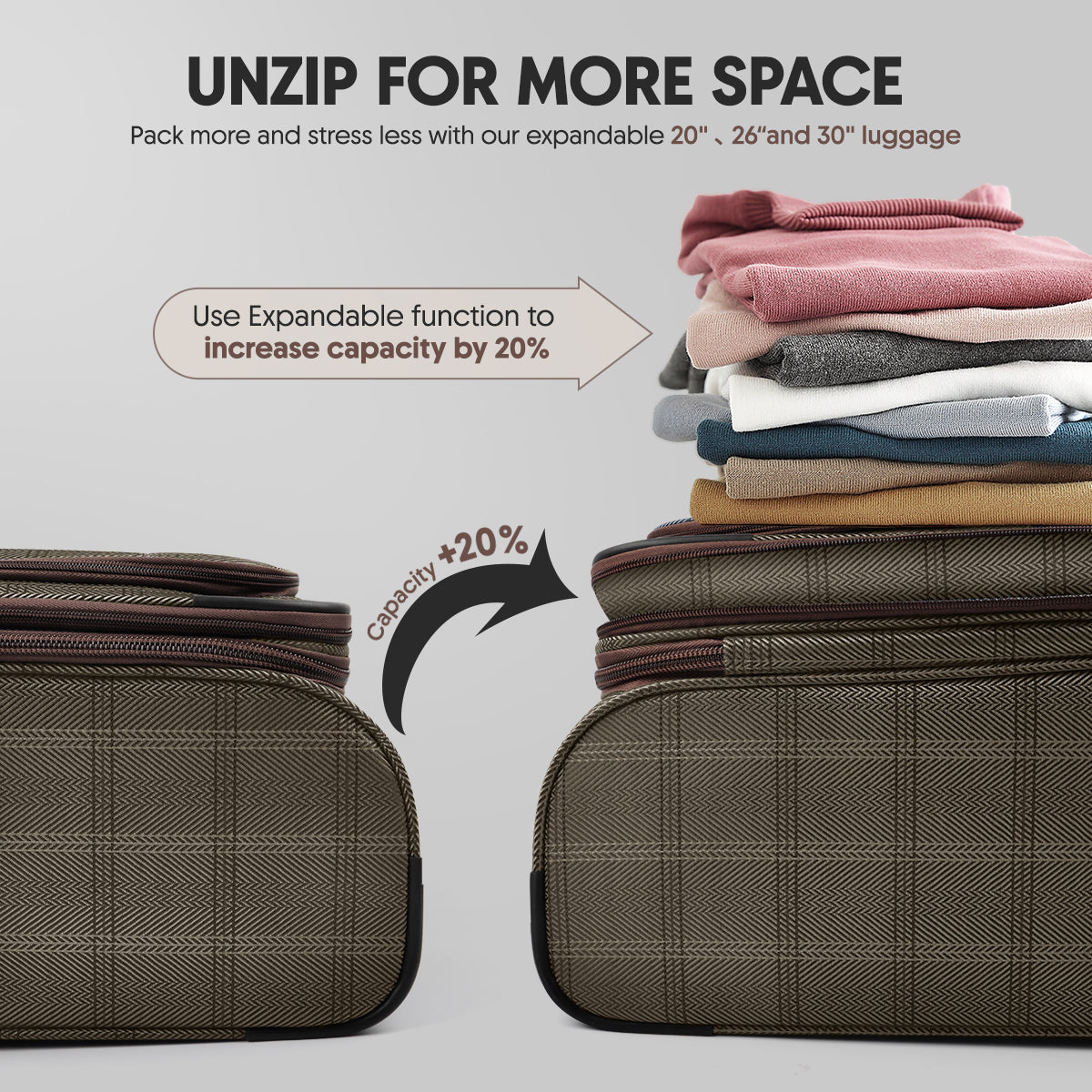 New York XPress XJ-2511-20'' Carry on Suitcase,26in/30in Softside Luggage w/TSA LOCK-Travel Luggage for Men Women