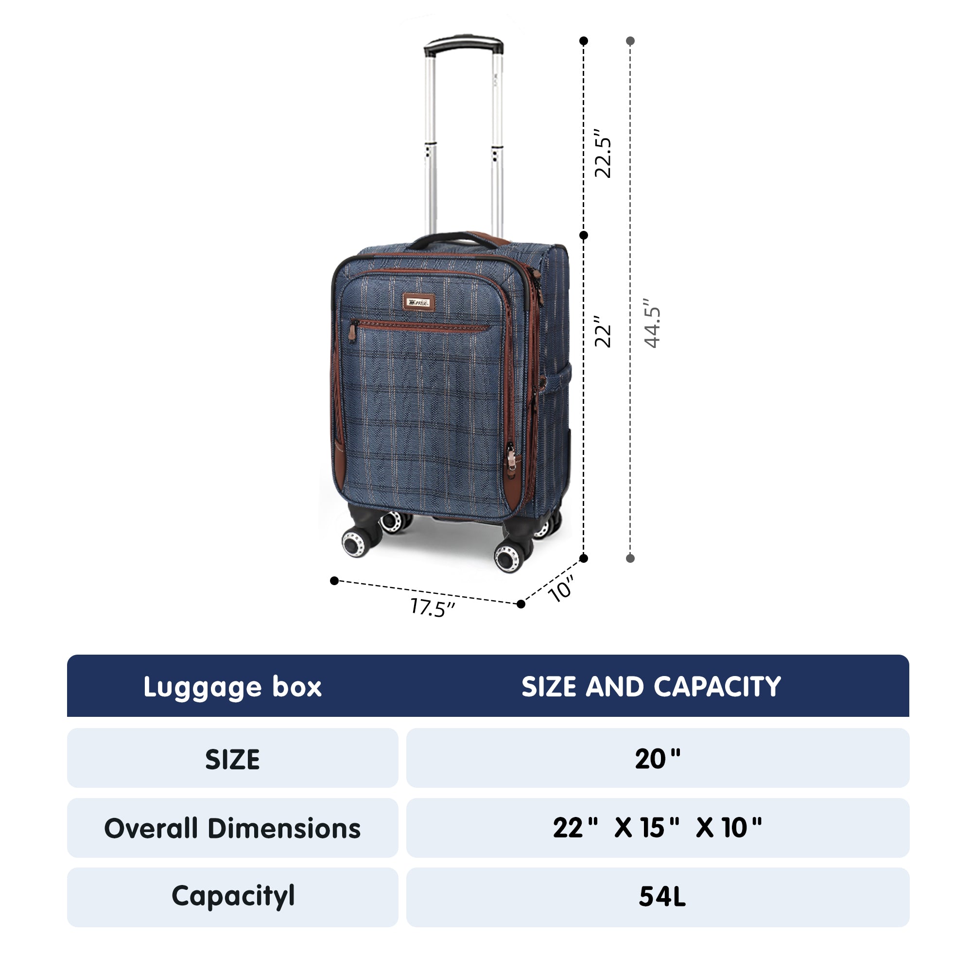 New York XPress XJ-2511-20'' Carry on Suitcase,26in/30in Softside Luggage w/TSA LOCK-Travel Luggage for Men Women