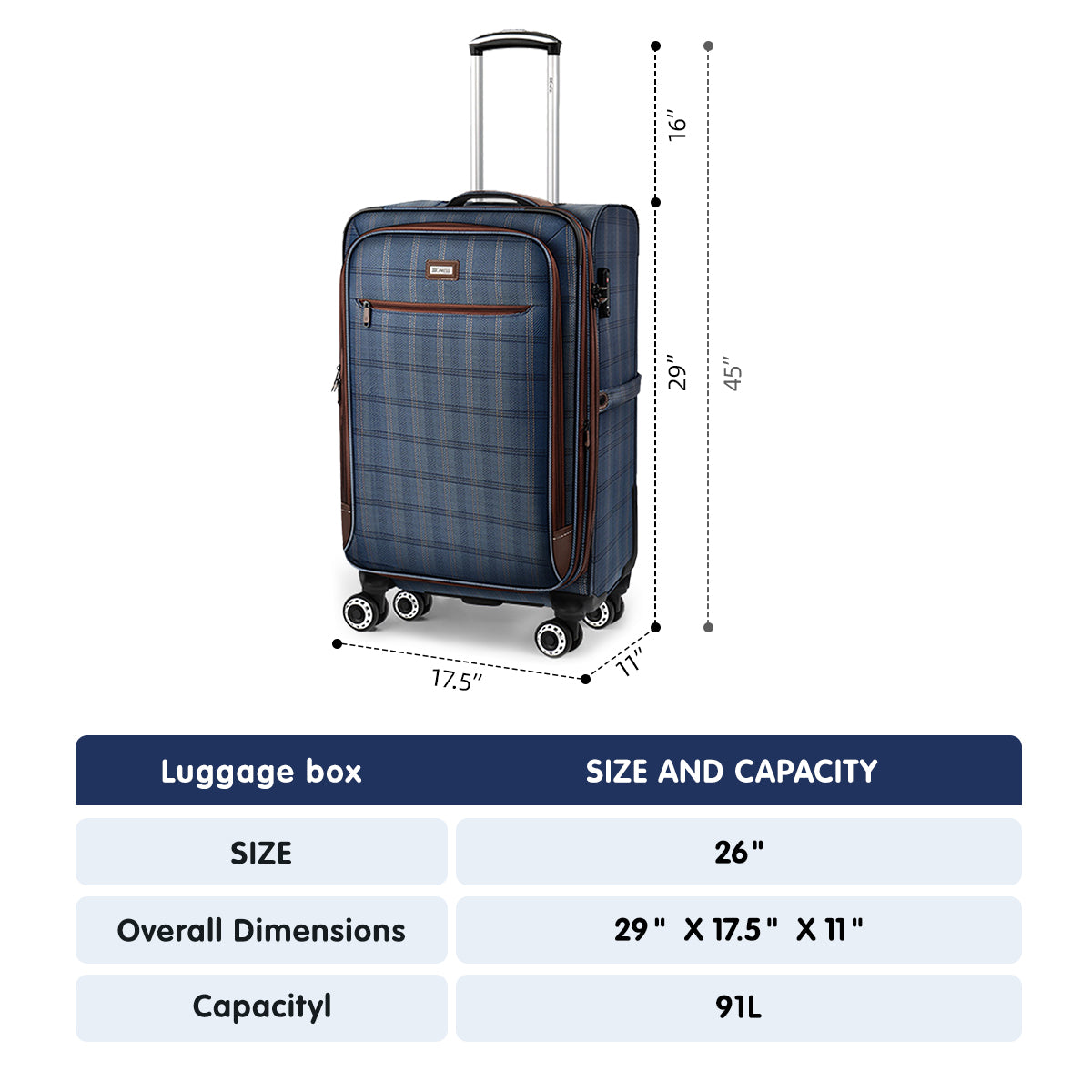 New York XPress XJ-2511-20'' Carry on Suitcase,26in/30in Softside Luggage w/TSA LOCK-Travel Luggage for Men Women