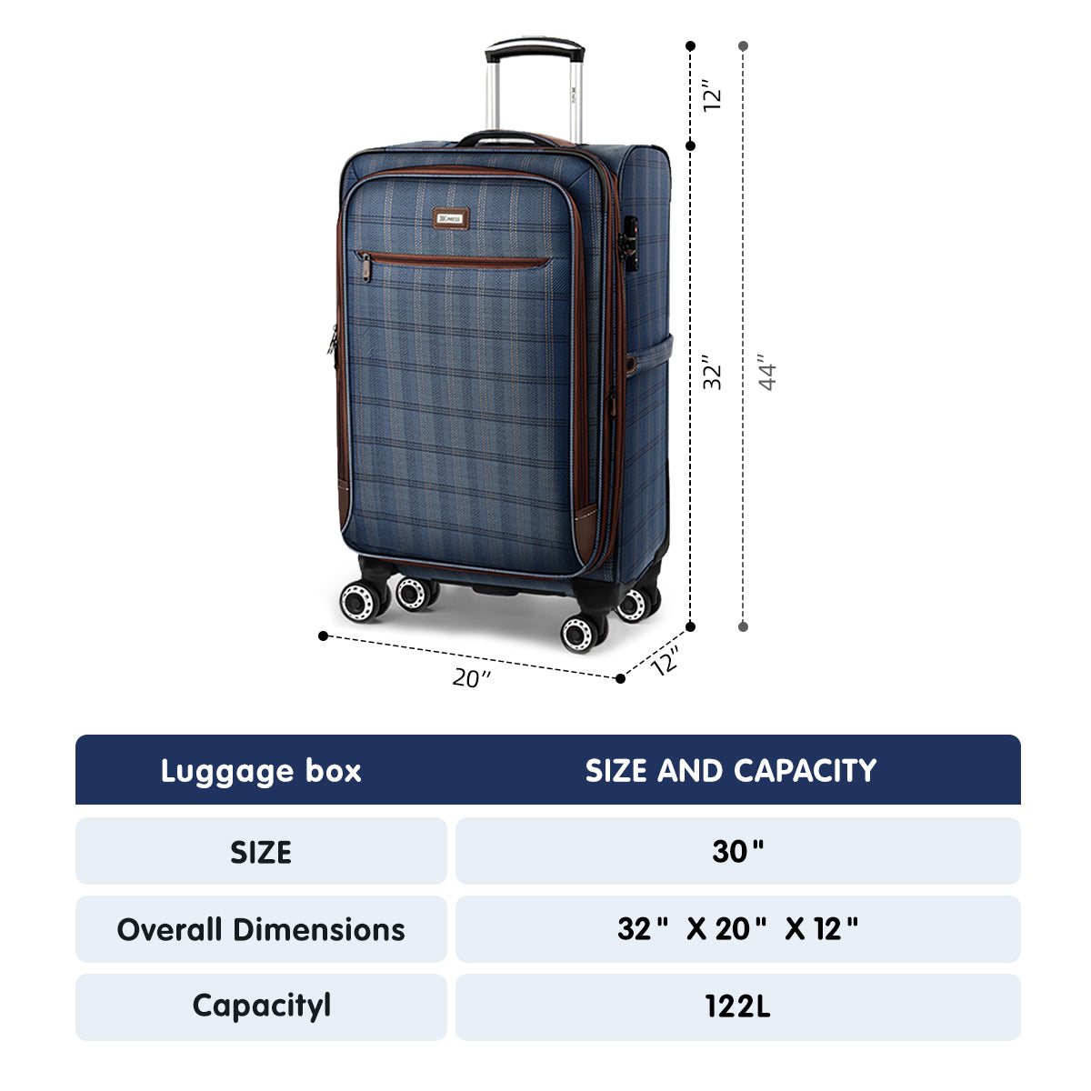New York XPress XJ-2511-20'' Carry on Suitcase,26in/30in Softside Luggage w/TSA LOCK-Travel Luggage for Men Women