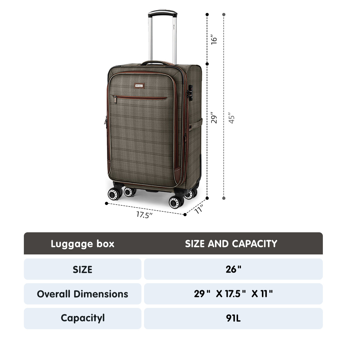 New York XPress XJ-2511-20'' Carry on Suitcase,26in/30in Softside Luggage w/TSA LOCK-Travel Luggage for Men Women
