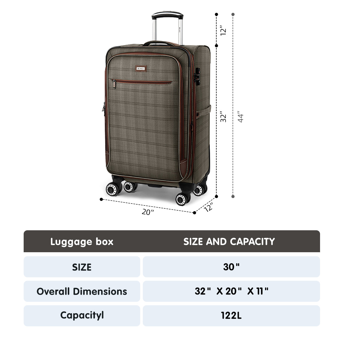 New York XPress XJ-2511-20'' Carry on Suitcase,26in/30in Softside Luggage w/TSA LOCK-Travel Luggage for Men Women