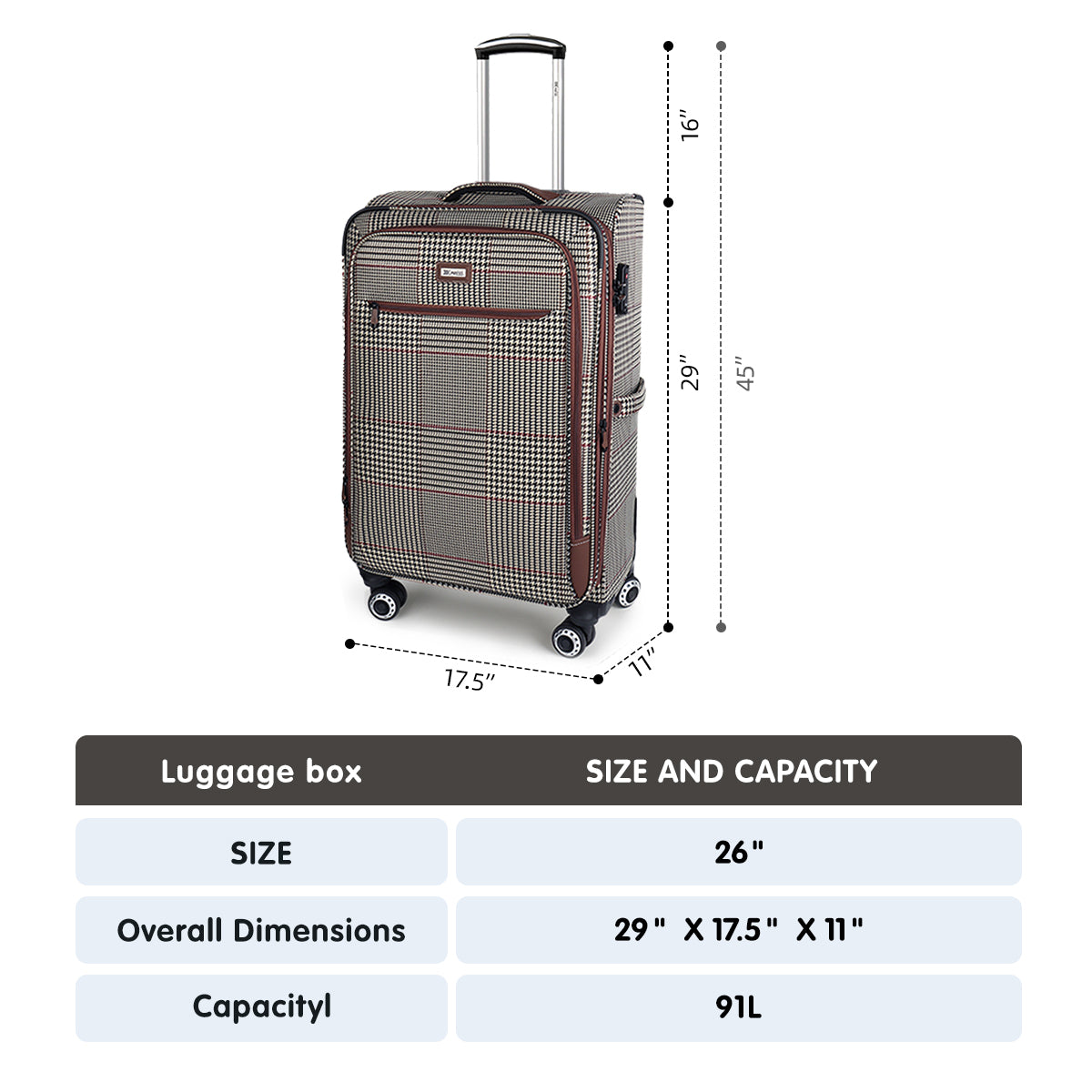 New York XPress XJ-2511-20'' Carry on Suitcase,26in/30in Softside Luggage w/TSA LOCK-Travel Luggage for Men Women