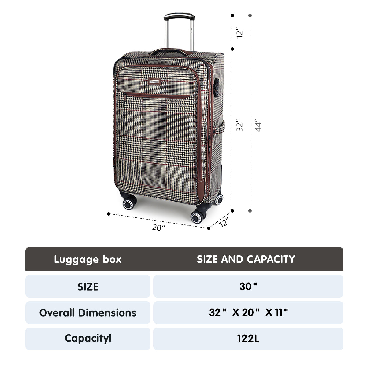 New York XPress XJ-2511-20'' Carry on Suitcase,26in/30in Softside Luggage w/TSA LOCK-Travel Luggage for Men Women