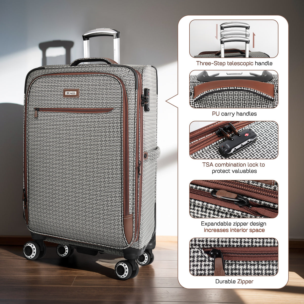 New York XPress XJ-2511-20'' Carry on Suitcase,26in/30in Softside Luggage w/TSA LOCK-Travel Luggage for Men Women